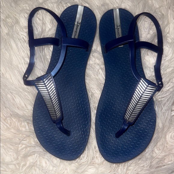 Ipanema Navy Sandals with Metallic Straps 7 - Picture 1 of 3